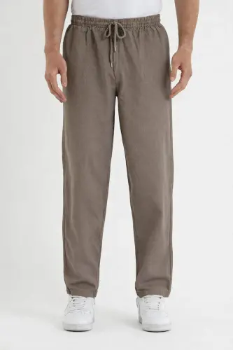 Vizon Renk Erkek Keten Pantolon-Vizon 