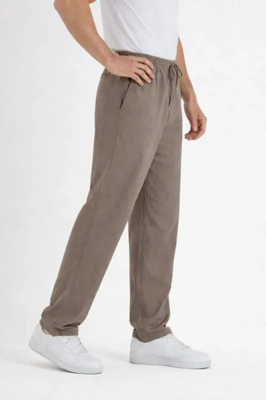 Vizon Renk Erkek Keten Pantolon-Vizon - 2
