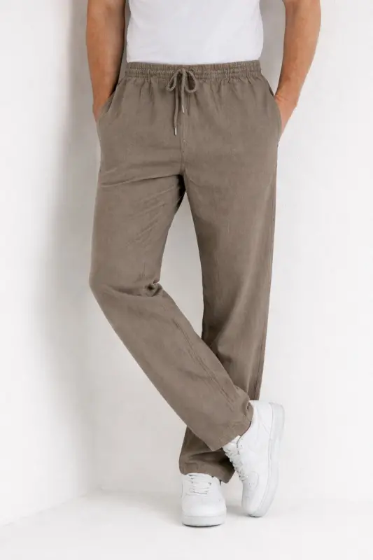 Vizon Renk Erkek Keten Pantolon-Vizon - 3