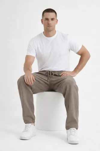 Vizon Renk Erkek Keten Pantolon-Vizon - 4