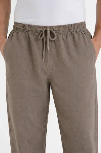 Vizon Renk Erkek Keten Pantolon-Vizon - 5