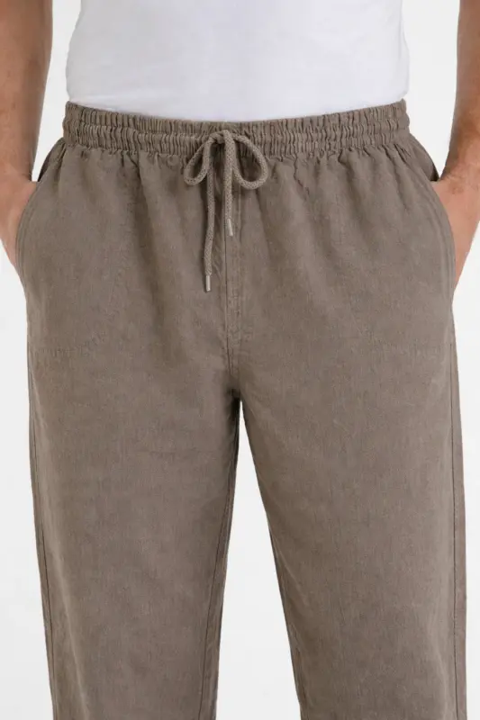 Vizon Renk Erkek Keten Pantolon-Vizon - 5