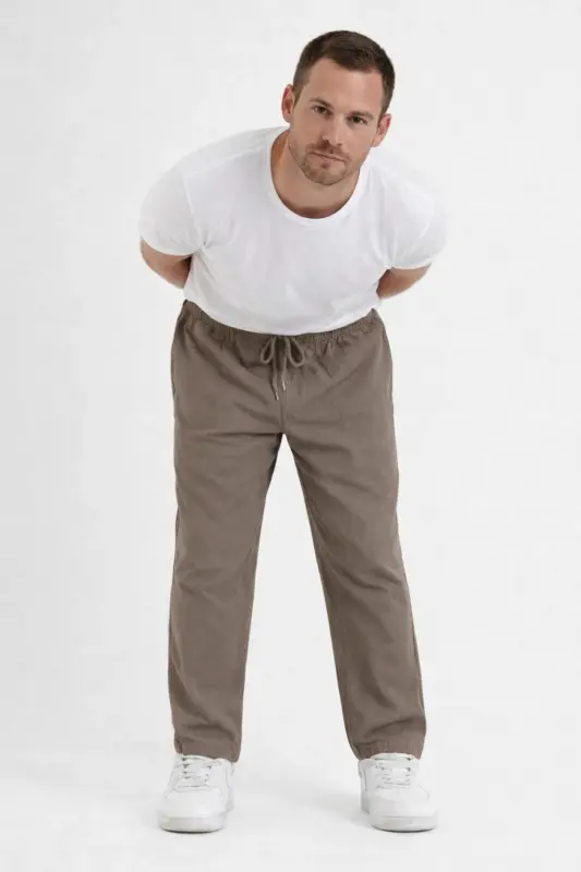 Vizon Renk Erkek Keten Pantolon-Vizon - 6