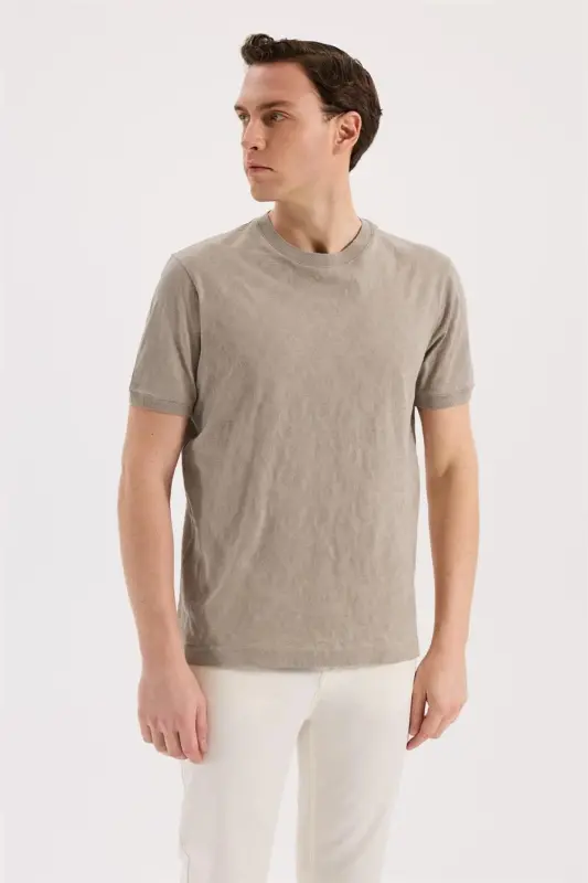 Vizon Slim Fit Bisiklet Yaka Desenli %100 Pamuk T-Shirt - JAKAMEN