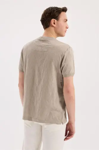 Vizon Slim Fit Bisiklet Yaka Desenli %100 Pamuk T-Shirt - 4