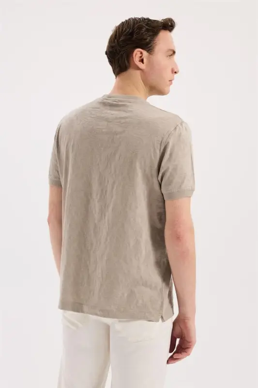 Vizon Slim Fit Bisiklet Yaka Desenli %100 Pamuk T-Shirt - 4