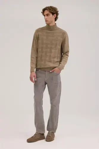 Vizon Slim Fit Desenli Tam Balıkçı Yaka Triko - Modazone (1)