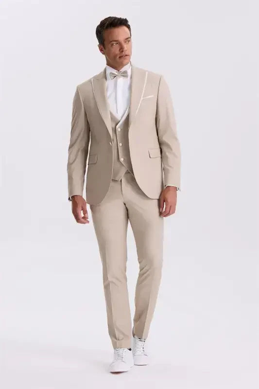 Vizon Slim Fit Kırlangıç Yaka Yelekli Smokin Damatlık Takım Elbise - 1