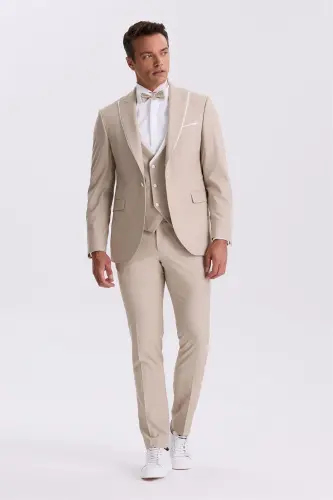 Vizon Slim Fit Kırlangıç Yaka Yelekli Smokin Damatlık Takım Elbise - 1