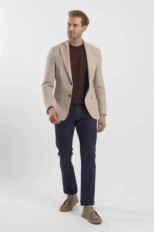 Vizon Slim Fit naqshli oʻtkir yoqali palto - 2