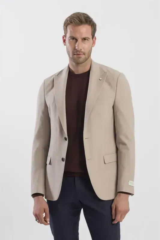 Vizon Slim Fit Patterned Pointed Collar Jacket - Modazone