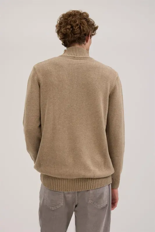 Визон Slim Fit Узорчатый Трикотаж с Высоким Воротником - 4