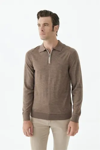 Vizon Slim Fit Yünlü Fermuarlu Polo Yaka Triko 