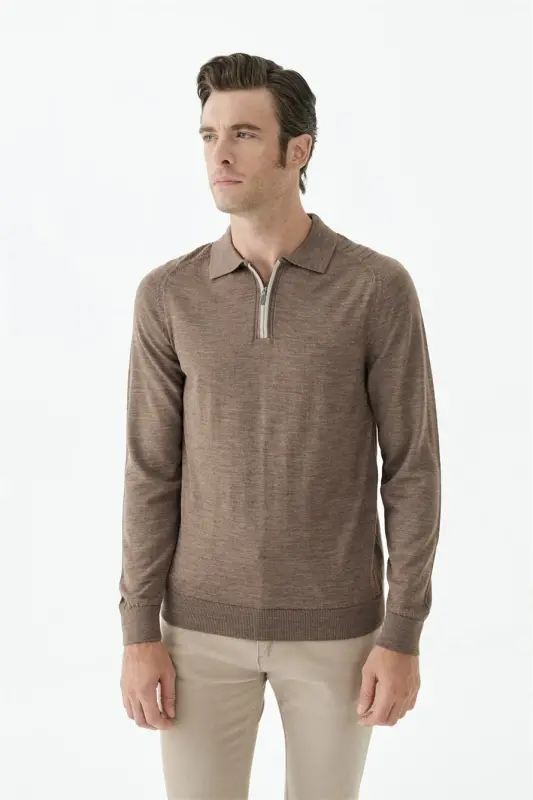 Vizon Slim Fit Yünlü Fermuarlu Polo Yaka Triko - 1