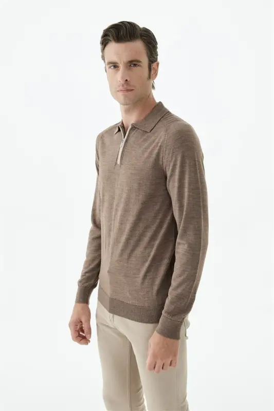 Vizon Slim Fit Yünlü Fermuarlu Polo Yaka Triko - 2