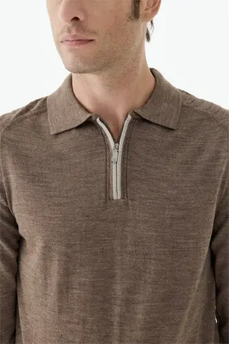 Vizon Slim Fit Yünlü Fermuarlu Polo Yaka Triko - 3