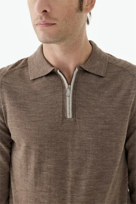 Vizon Slim Fit Yünlü Fermuarlu Polo Yaka Triko - 3