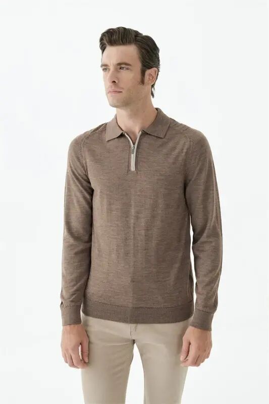 Vizon Slim Fit Yünlü Fermuarlu Polo Yaka Triko - JAKAMEN