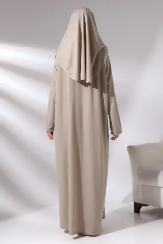 Vizon Tek Parça Çantalı Namaz Elbisesi - Vizon - 6