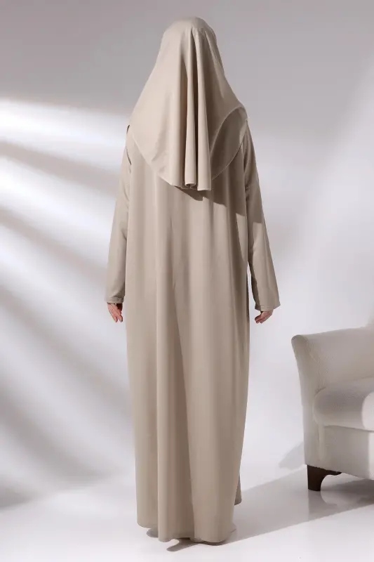 Vizon Tek Parça Çantalı Namaz Elbisesi - Vizon - 6
