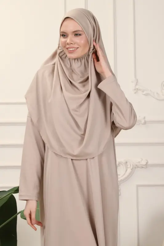 Vizon Tek Parça Kolay Kullanımlı Kendiliğinden Başörtülü Namaz Elbisesi-Vizon - TRANSACOUSTIC