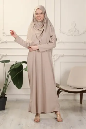 Vizon Tek Parça Kolay Kullanımlı Kendiliğinden Başörtülü Namaz Elbisesi-Vizon - TRANSACOUSTIC (1)