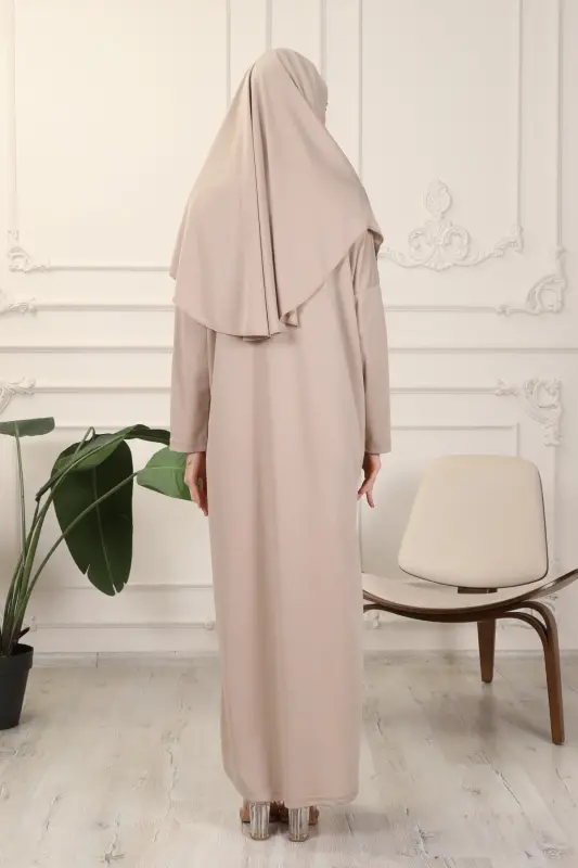 Vizon Tek Parça Kolay Kullanımlı Kendiliğinden Başörtülü Namaz Elbisesi-Vizon - 7