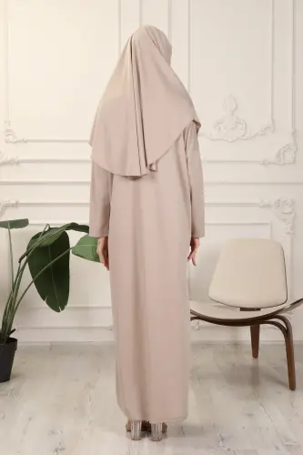 Vizon Tek Parça Kolay Kullanımlı Kendiliğinden Başörtülü Namaz Elbisesi-Vizon - 7