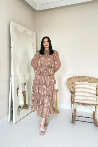 Vizon Valonli Chiziqli Qavatli Ko'ylak - 1