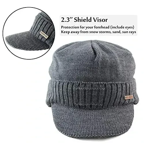 Winter Beanie w/Visor & Earflaps for Men Outdoor Fleece Hat Scarf Set - 4
