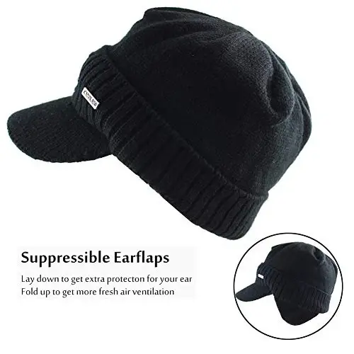 Winter Beanie w/Visor & Earflaps for Men Outdoor Fleece Hat Scarf Set - 4