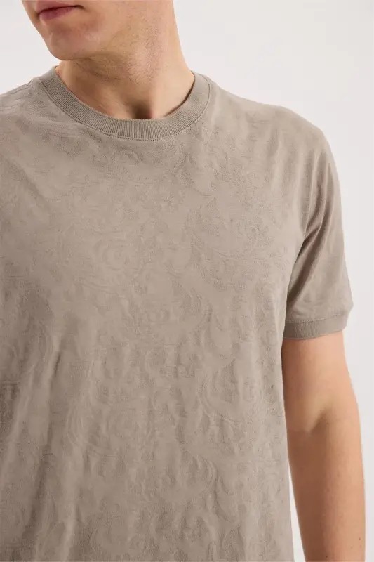 Vizyon Slim Fit Dumaloq Yoqali Naqshli 100% Paxtali T-Shirt - 3
