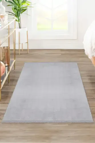 Vl Comfort Düz Saçaklı Peluş Halı Gri-Gri Düz Saçaklı - VALERY HOME (1)