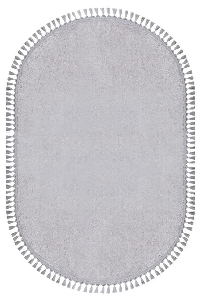 Vl Comfort Oval Ponponli va To'qimalar bilan Peluş Gilam Kulrang - 4