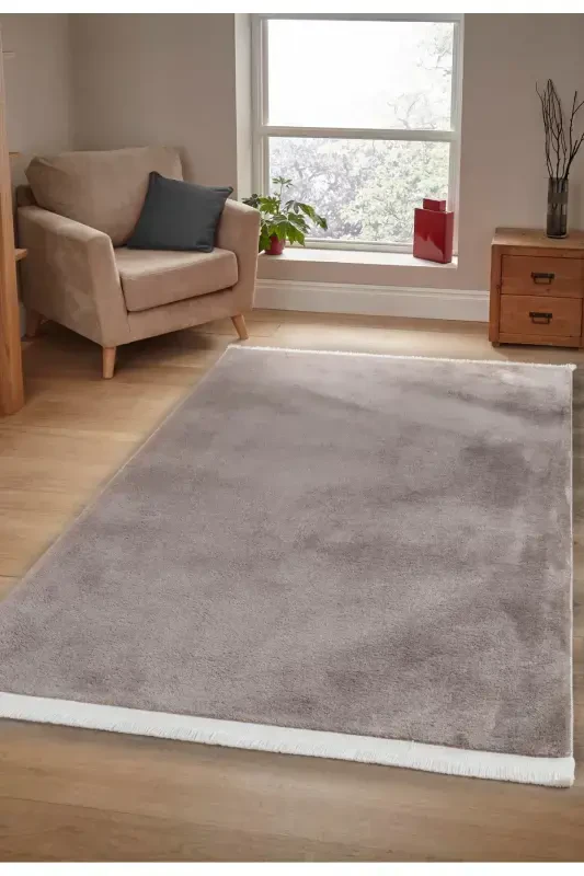 Vl Comfort Peluş Halı Kahverengi Düz Saçaklı-Kahverengi Düz Saçak - 5