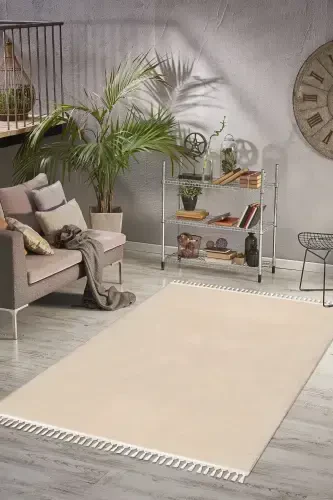 Vl Comfort Pompom Fringe Plush Carpet Beige-Beige Pompom Fringe - 1