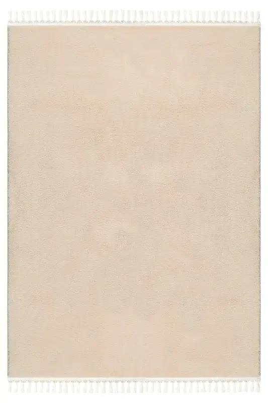Vl Comfort Pompom Fringe Plush Carpet Beige-Beige Pompom Fringe - 3