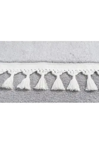 Vl Comfort Pompon Fringed Plush Carpet Light Gray-Light Gray Pompon Fringe - 1