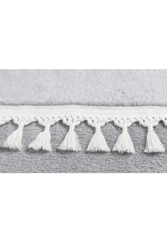 Vl Comfort Pompon Fringed Plush Carpet Light Gray-Light Gray Pompon Fringe - 1