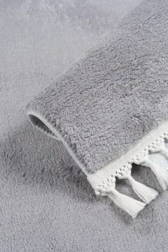 Vl Comfort Pompon Fringed Plush Carpet Light Gray-Light Gray Pompon Fringe - 7