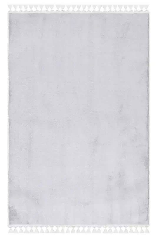 Vl Comfort Pompon Fringed Plush Carpet Light Gray-Light Gray Pompon Fringe - 8