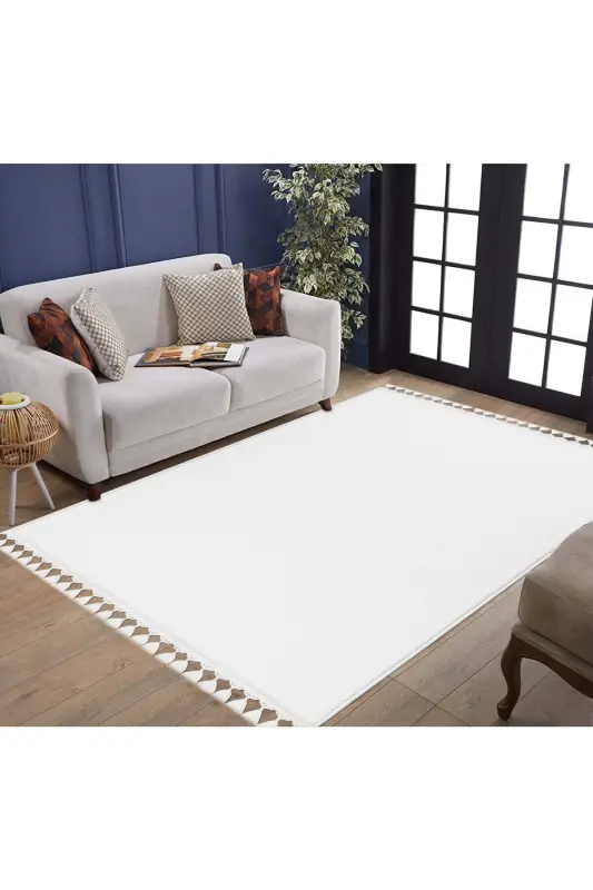 Vl Comfort Pompon Fringed Plush Rug White-White - VALERY HOME