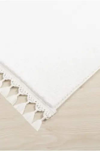 Vl Comfort Pompon Fringed Plush Rug White-White - 4