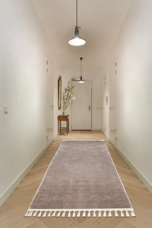 Vl Comfort Ponpon Saçaklı Peluş Düz Yolluk Kahverengi-Kahverengi Ponpon Saçak - 1