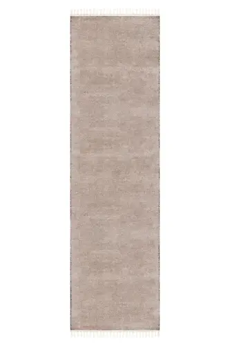 Vl Comfort Ponpon Saçaklı Peluş Düz Yolluk Kahverengi-Kahverengi Ponpon Saçak - 3