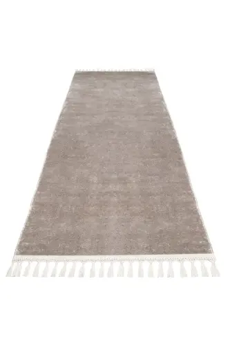 Vl Comfort Ponpon Saçaklı Peluş Düz Yolluk Kahverengi-Kahverengi Ponpon Saçak - 2