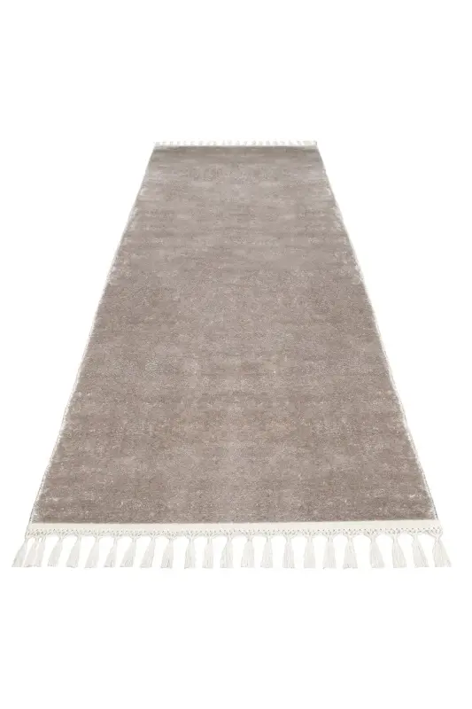 Vl Comfort Ponpon Saçaklı Peluş Düz Yolluk Kahverengi-Kahverengi Ponpon Saçak - 2