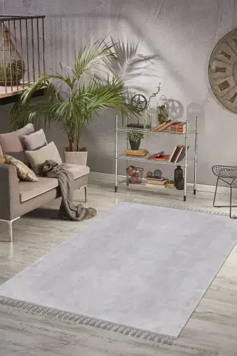 Vl Comfort Ponpon Saçaklı Peluş Halı Gri-Gri Ponpon Saçaklı - VALERY HOME (1)