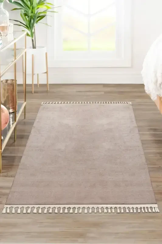 Vl Comfort Ponpon Saçaklı Peluş Halı Kahverengi Pon Pon Ekru-Kahverengi Ponpon Saçaklı - 1