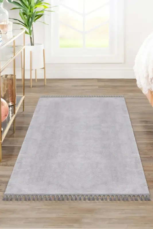 Vl Comfort Ponpon Sochli Peluş Gilam Kulrang-Kulrang Ponpon Sochli - 3